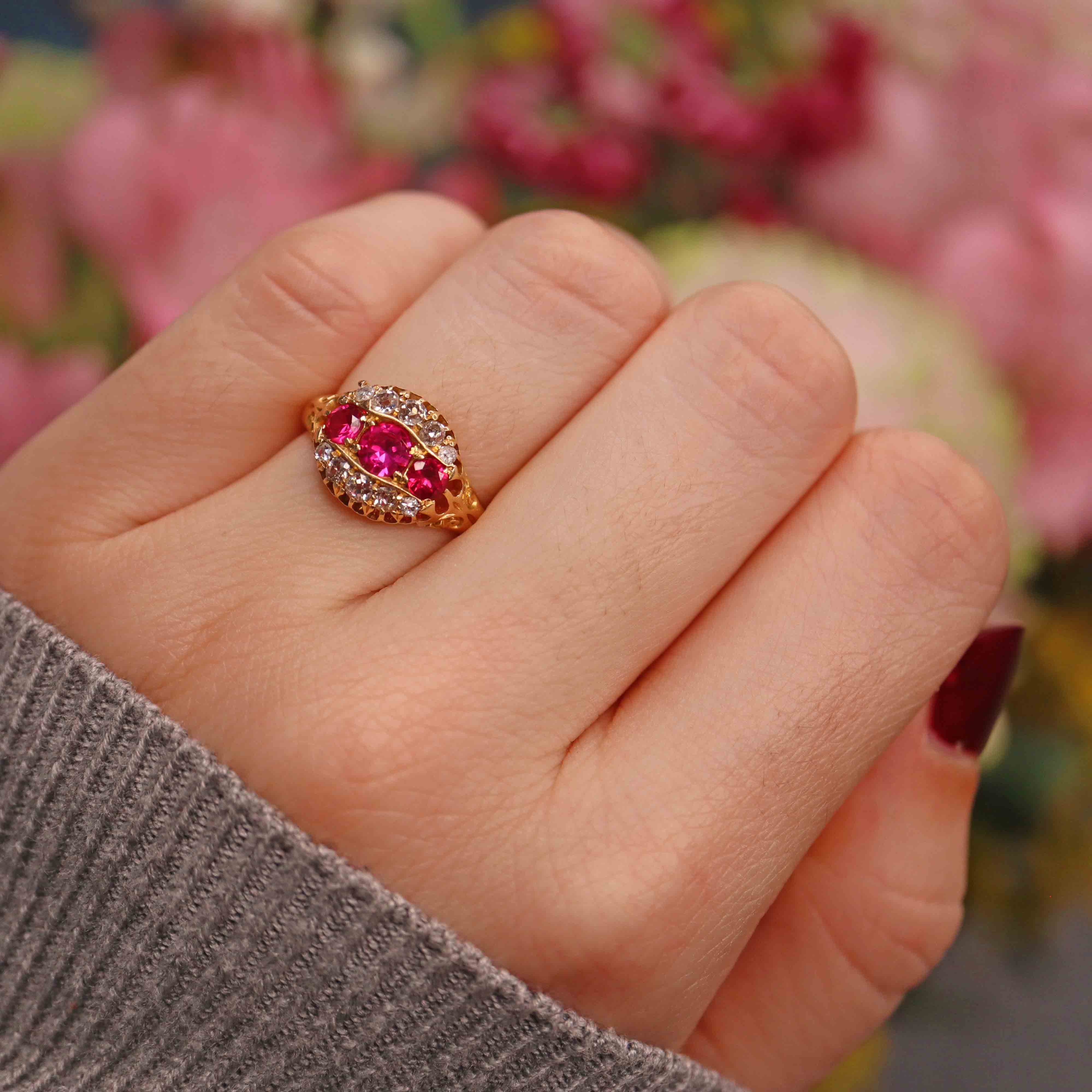 Antique Edwardian Ruby Diamond 18ct Gold Ring