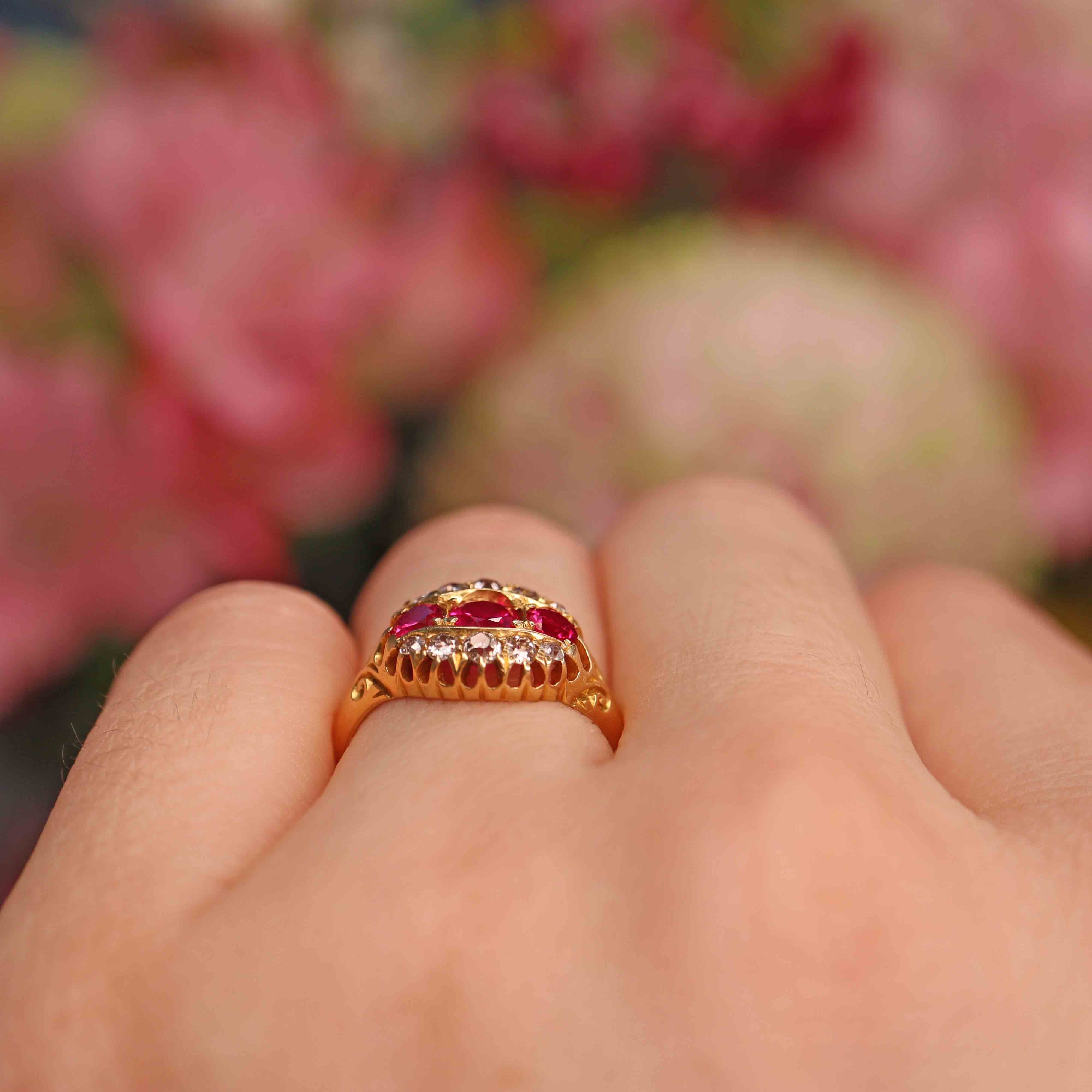 Ellibelle Jewellery Antique Edwardian Ruby & Diamond 18ct Gold Ring