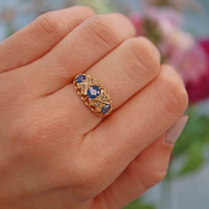 Ellibelle Jewellery Antique Edwardian Sapphire & Diamond 18ct Gold Ring