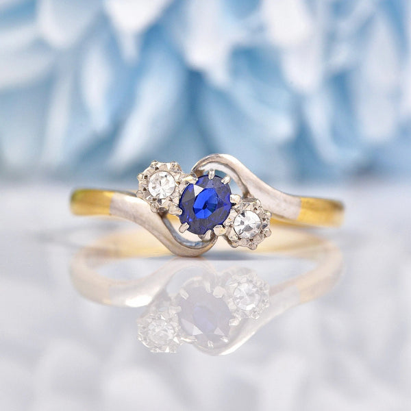 Ellibelle Jewellery Antique Edwardian Sapphire & Diamond Three Stone Ring