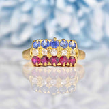 Ellibelle Jewellery Antique Edwardian Sapphire, Ruby & Diamond 18ct Gold Ring