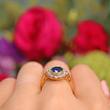 Ellibelle Jewellery Antique Edwardian Style Blue Sapphire & Diamond Cluster Ring