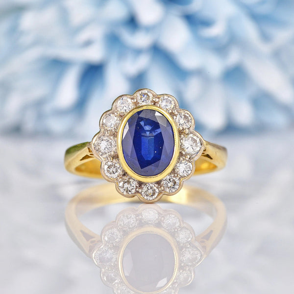 Ellibelle Jewellery Antique Edwardian Style Blue Sapphire & Diamond Cluster Ring