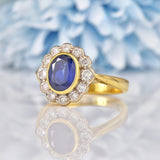 Ellibelle Jewellery Antique Edwardian Style Blue Sapphire & Diamond Cluster Ring