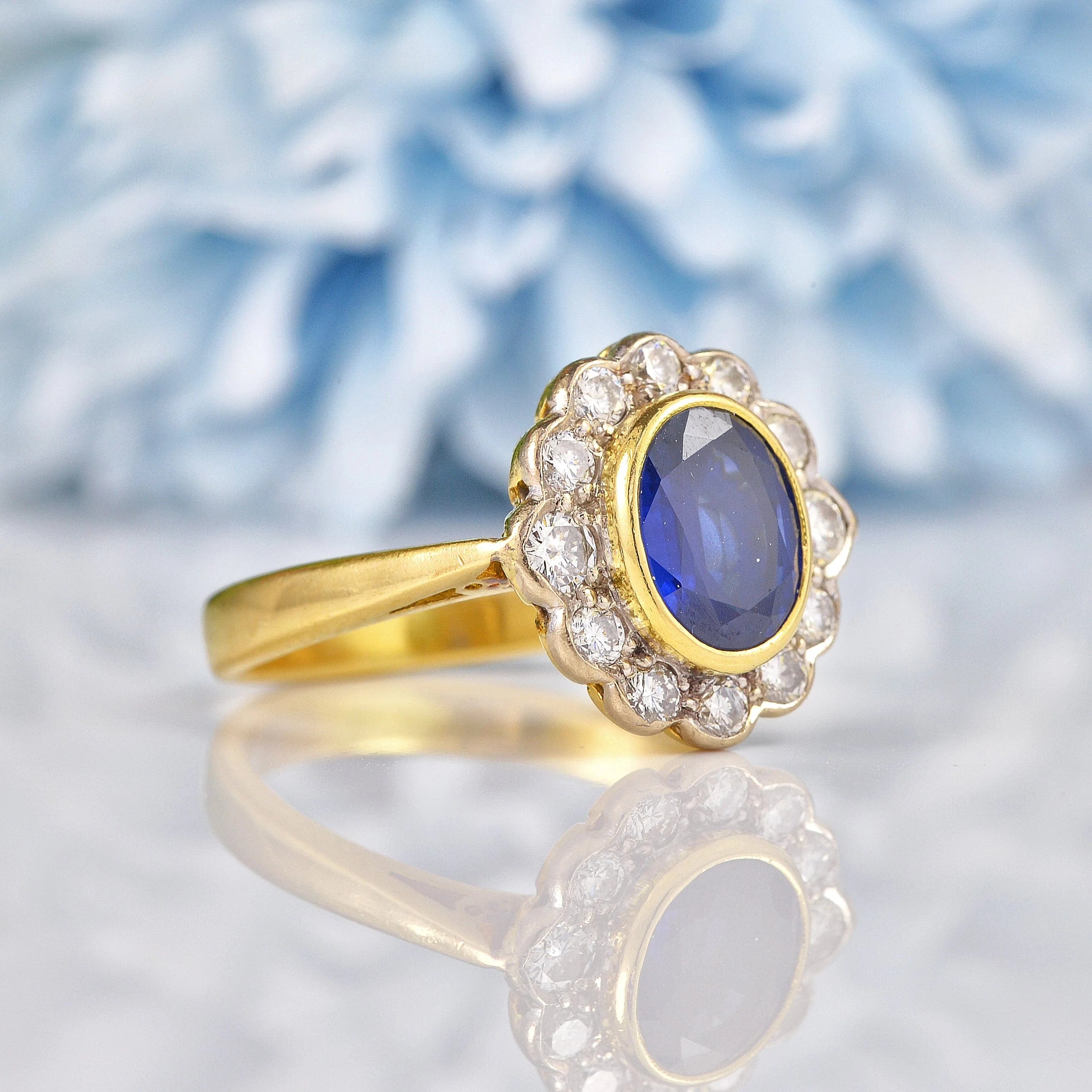 Antique Edwardian Style Blue Sapphire Diamond Cluster Ring
