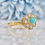 Ellibelle Jewellery Antique Edwardian Style Turquoise & Diamond Daisy Cluster Ring