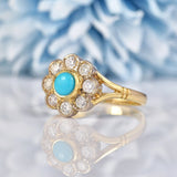 Ellibelle Jewellery Antique Edwardian Style Turquoise & Diamond Daisy Cluster Ring