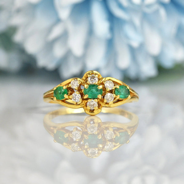 Ellibelle Jewellery ANTIQUE EMERALD & DIAMOND 18CT GOLD RING