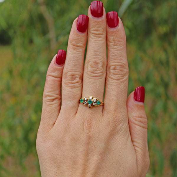 Ellibelle Jewellery ANTIQUE EMERALD & DIAMOND 18CT GOLD RING