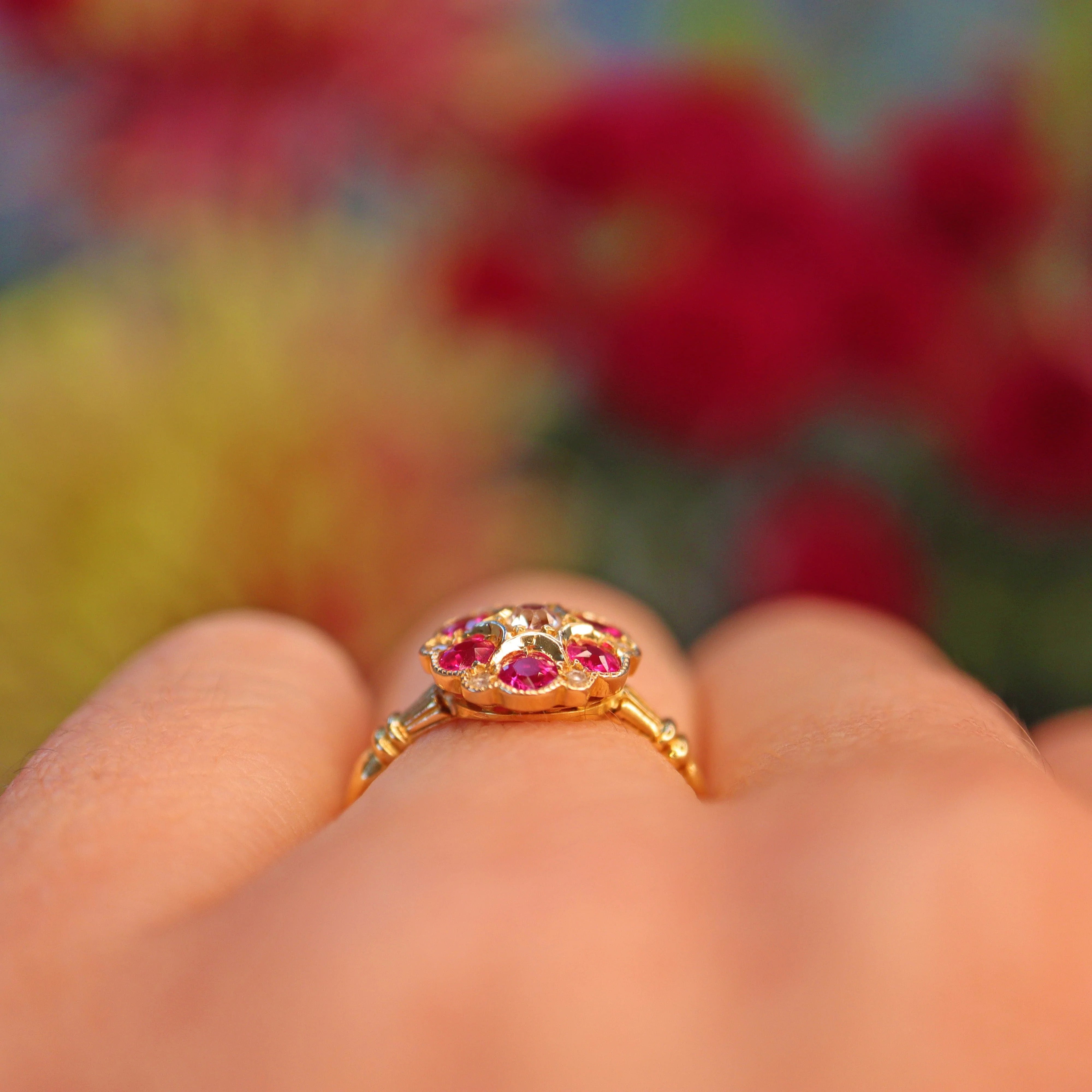 Ellibelle Jewellery Antique George V Ruby & Diamond 18ct Gold Ring