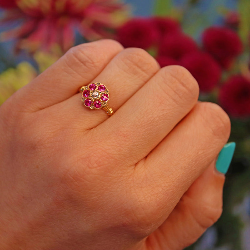 Ellibelle Jewellery Antique George V Ruby & Diamond 18ct Gold Ring