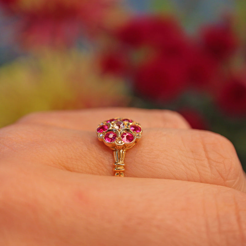 Ellibelle Jewellery Antique George V Ruby & Diamond 18ct Gold Ring