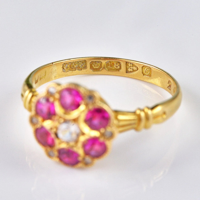 Ellibelle Jewellery Antique George V Ruby & Diamond 18ct Gold Ring