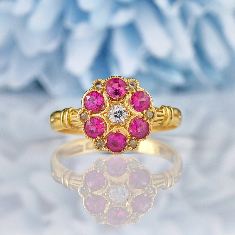 Ellibelle Jewellery Antique George V Ruby & Diamond 18ct Gold Ring