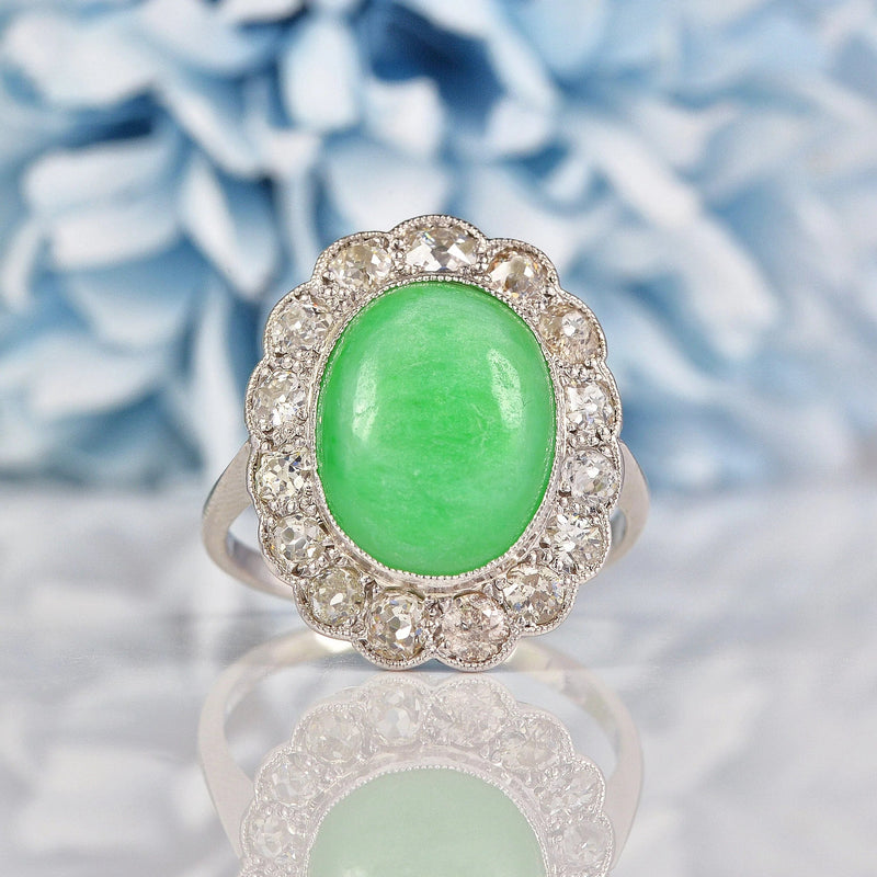 Ellibelle Jewellery Antique Jade & Diamond 18ct White Gold Cluster Ring