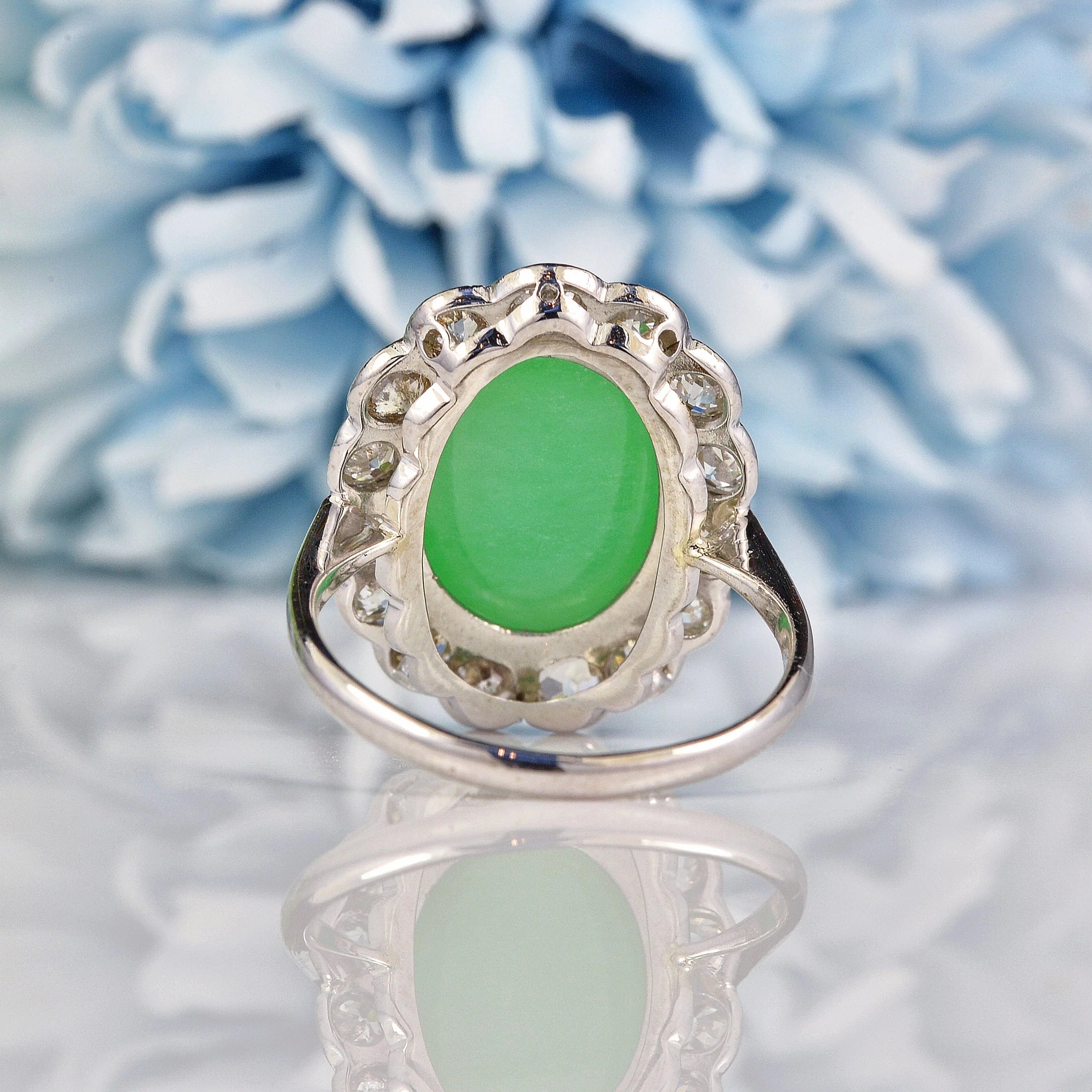 Ellibelle Jewellery Antique Jade & Diamond 18ct White Gold Cluster Ring