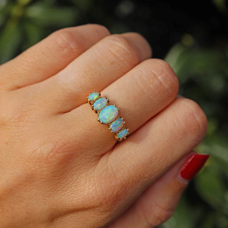 Ellibelle Jewellery Antique Opal 18ct Gold Five Stone Ring