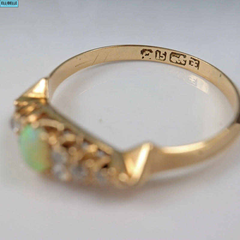 Ellibelle Jewellery ANTIQUE OPAL & DIAMOND 15CT GOLD RING