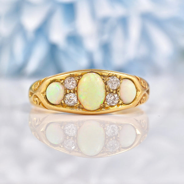 Ellibelle Jewellery Antique Opal & Old Cut Diamond Gold Ring