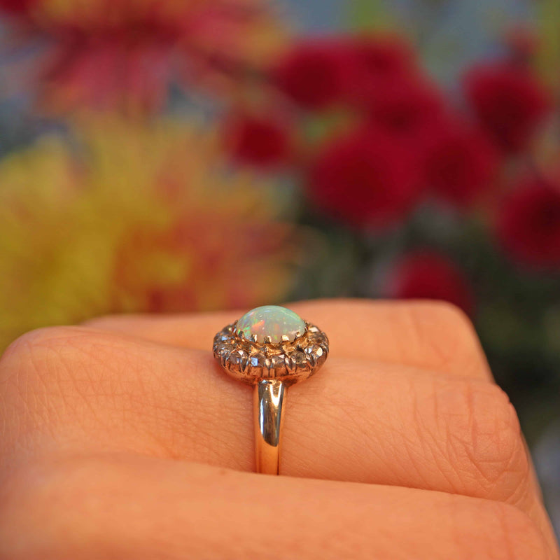 Ellibelle Jewellery Antique Opal & Rose Cut Diamond 18ct Gold Cluster Ring