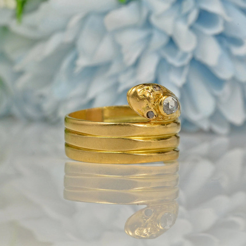 Ellibelle Jewellery ANTIQUE ROSE-CUT DIAMOND 18CT GOLD OUROBOROS SNAKE RING