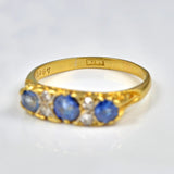 Ellibelle Jewellery ANTIQUE SAPPHIRE & DIAMOND 18CT GOLD CARVED HALF HOOP RING