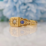 ANTIQUE SAPPHIRE & DIAMOND 18CT GOLD THREE-STONE STAR RING
