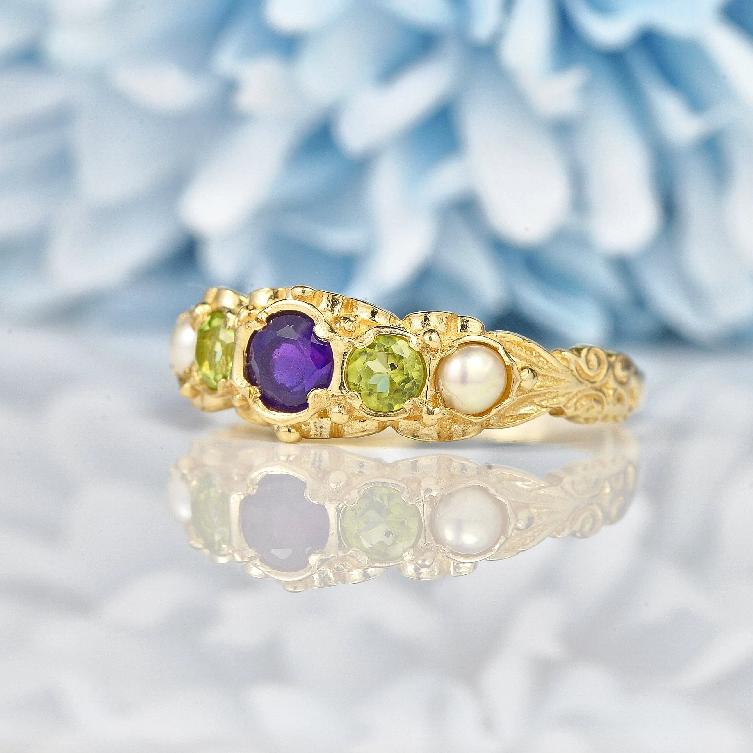 Ellibelle Jewellery Antique Style Amethyst & Peridot Suffragette Ring