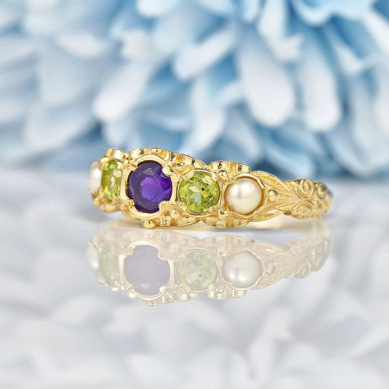 Ellibelle Jewellery Antique Style Amethyst & Peridot Suffragette Ring