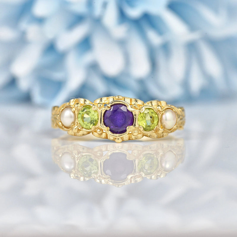 Ellibelle Jewellery Antique Style Amethyst & Peridot Suffragette Ring