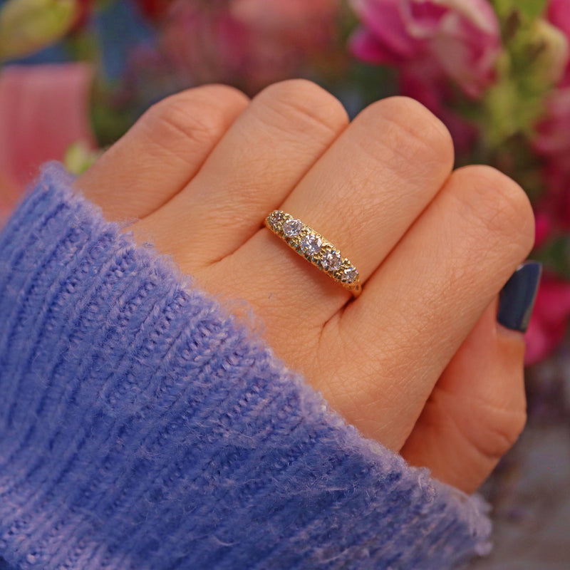 Ellibelle Jewellery Antique Style Diamond Five Stone Gold Ring