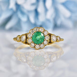 Ellibelle Jewellery Antique Style Natural Emerald & Diamond 18ct Gold Cluster Ring