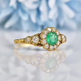 Ellibelle Jewellery Antique Style Natural Emerald & Diamond 18ct Gold Cluster Ring