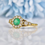 Ellibelle Jewellery Antique Style Natural Emerald & Diamond 18ct Gold Cluster Ring
