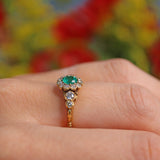 Ellibelle Jewellery Antique Style Natural Emerald & Diamond 18ct Gold Cluster Ring