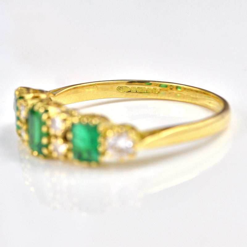 Ellibelle Jewellery Antique Style Natural Emerald & Diamond 18ct Gold Ring