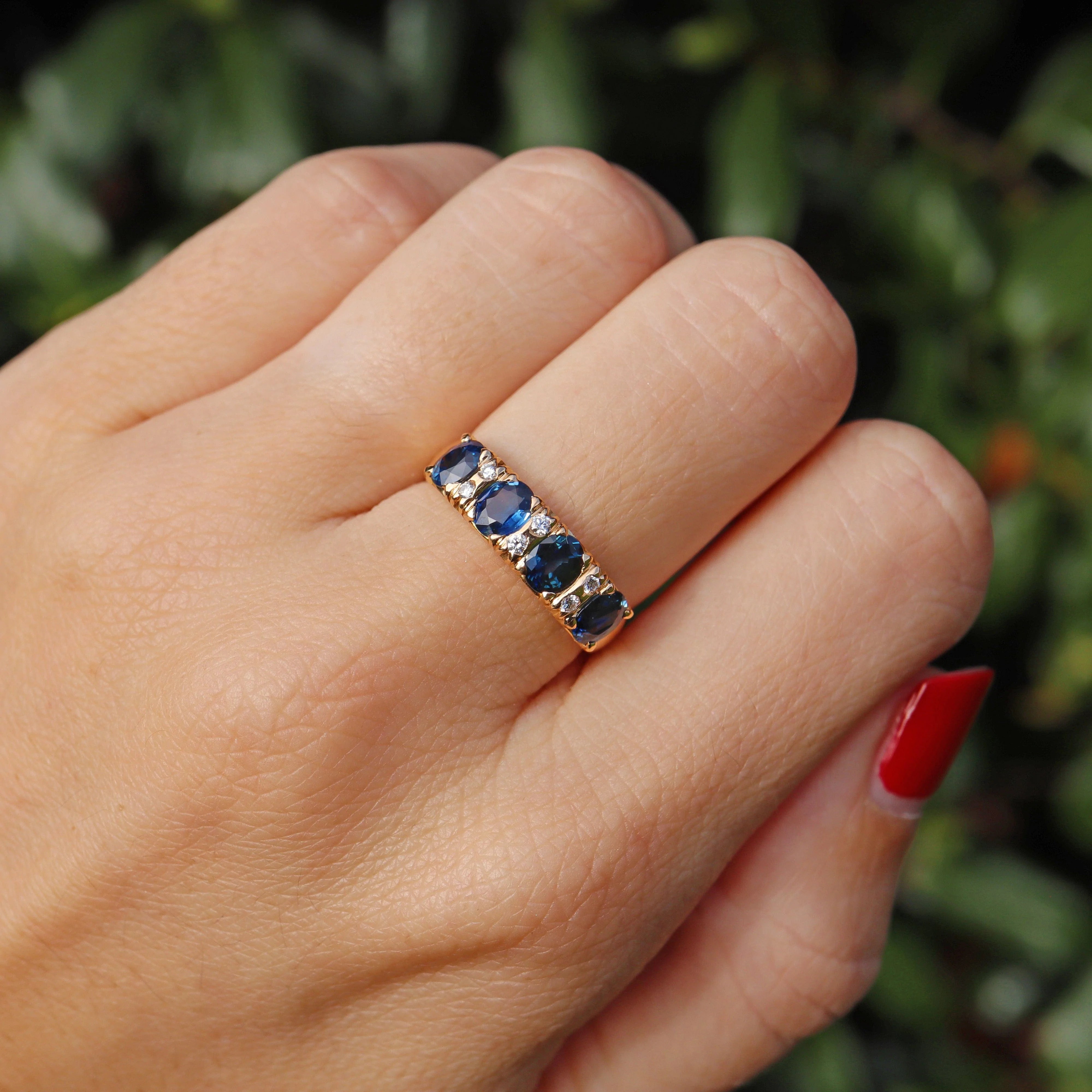 Ellibelle Jewellery Antique Style Natural Sapphire & Diamond 18ct Gold Ring
