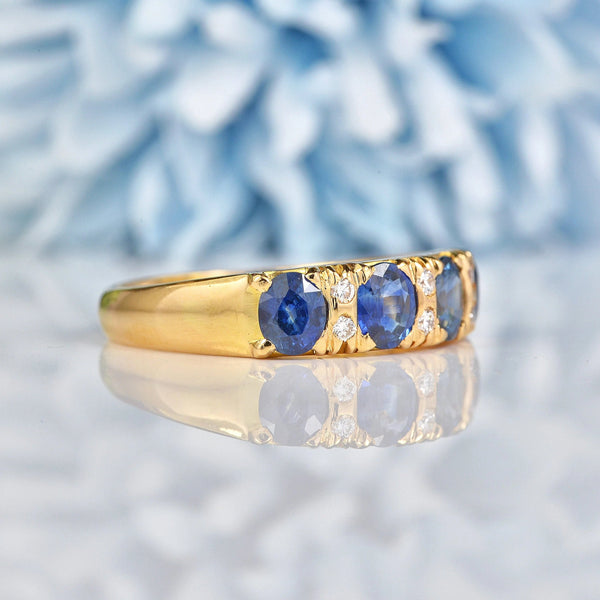 Ellibelle Jewellery Antique Style Natural Sapphire & Diamond 18ct Gold Ring