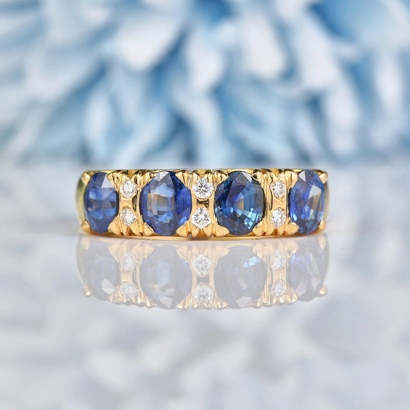 Ellibelle Jewellery Antique Style Natural Sapphire & Diamond 18ct Gold Ring