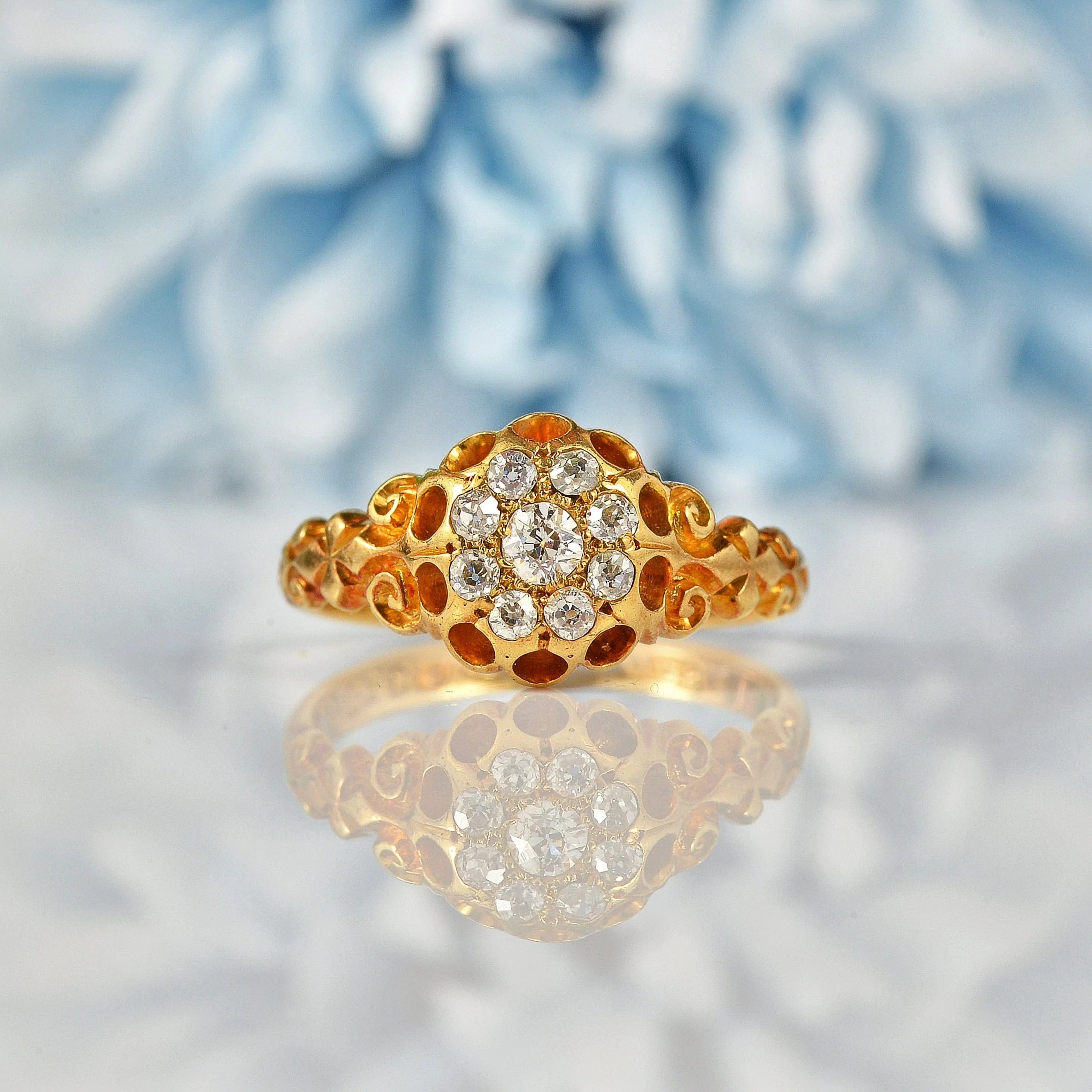 Ellibelle Jewellery ANTIQUE VICTORIAN 18CT GOLD DIAMOND CLUSTER RING