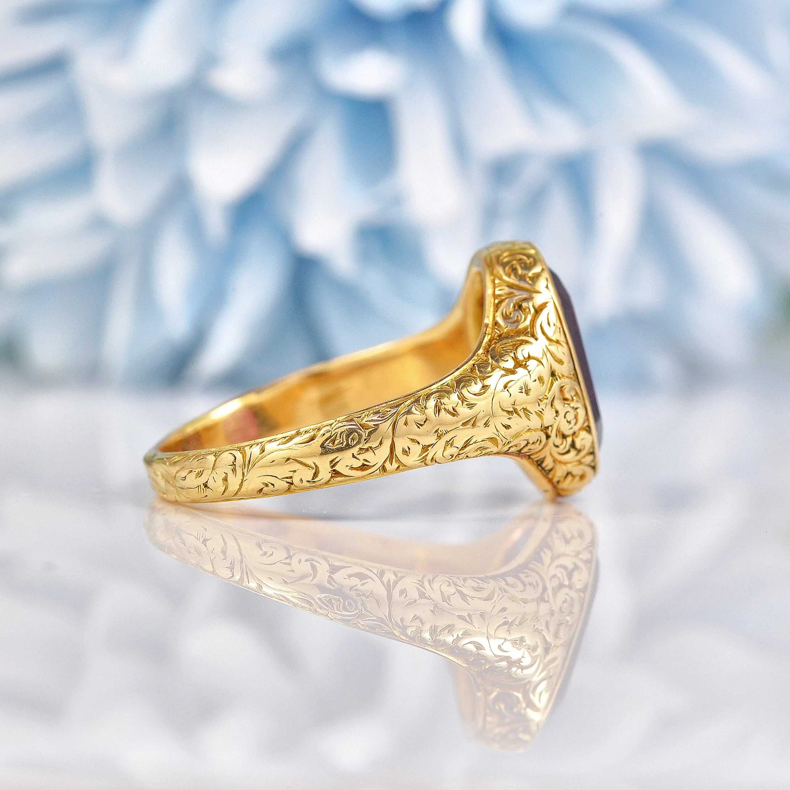 Ellibelle Jewellery Antique Victorian Almandine Garnet Gold Signet Ring