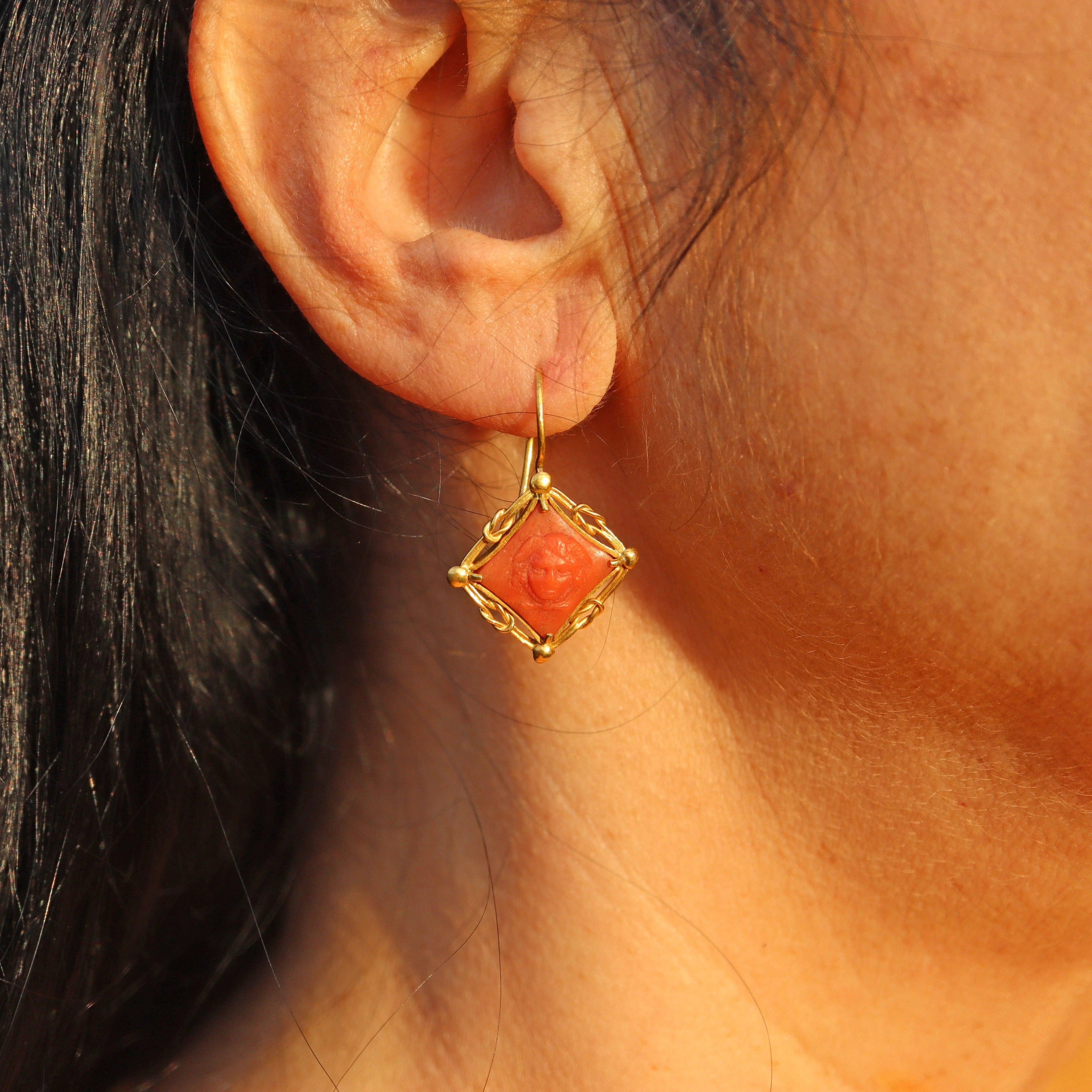 Ellibelle Jewellery Antique Victorian Coral & Gold Drop Earrings