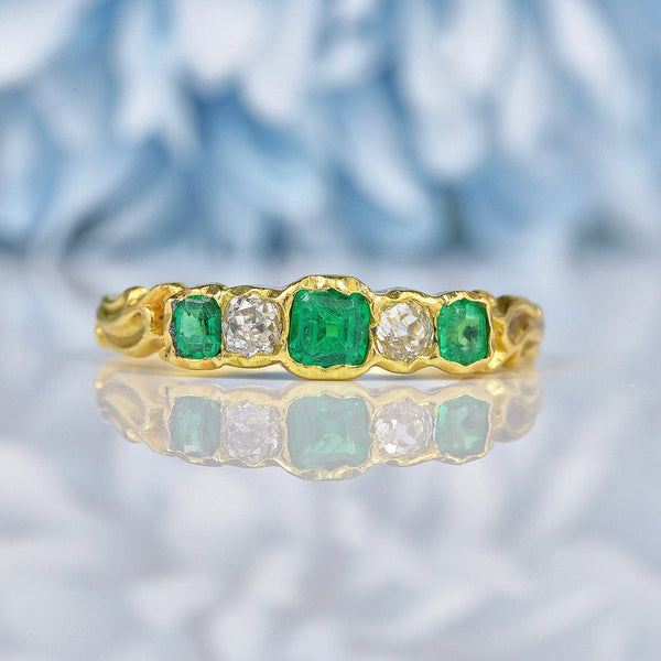 Ellibelle Jewellery Antique Victorian Emerald & Diamond Five Stone Ring