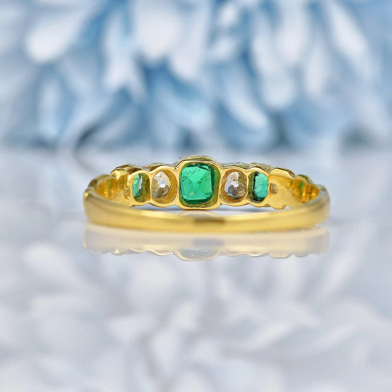 Ellibelle Jewellery Antique Victorian Emerald & Diamond Five Stone Ring