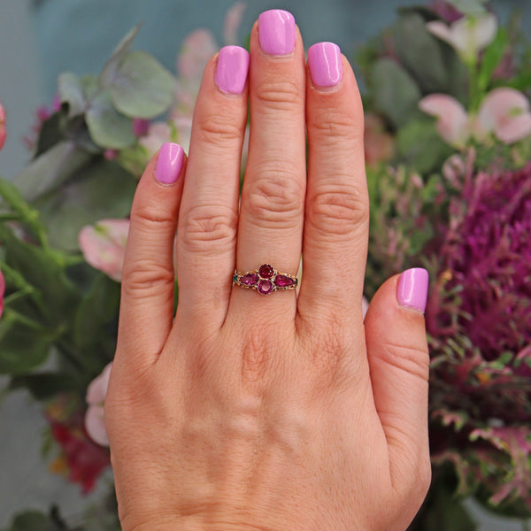 Ellibelle Jewellery Antique Victorian Garnet & Emerald Gold Ring