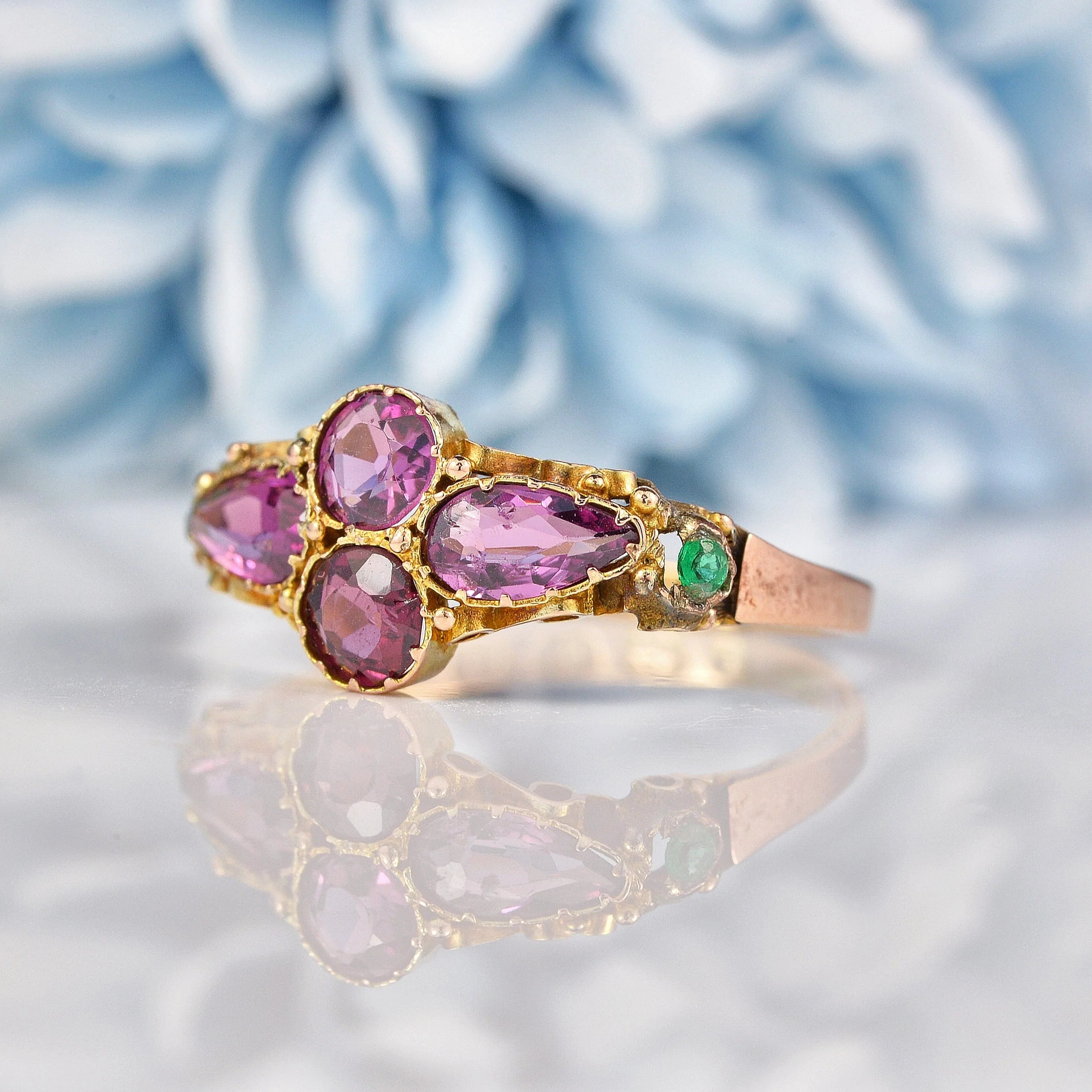 Ellibelle Jewellery Antique Victorian Garnet & Emerald Gold Ring