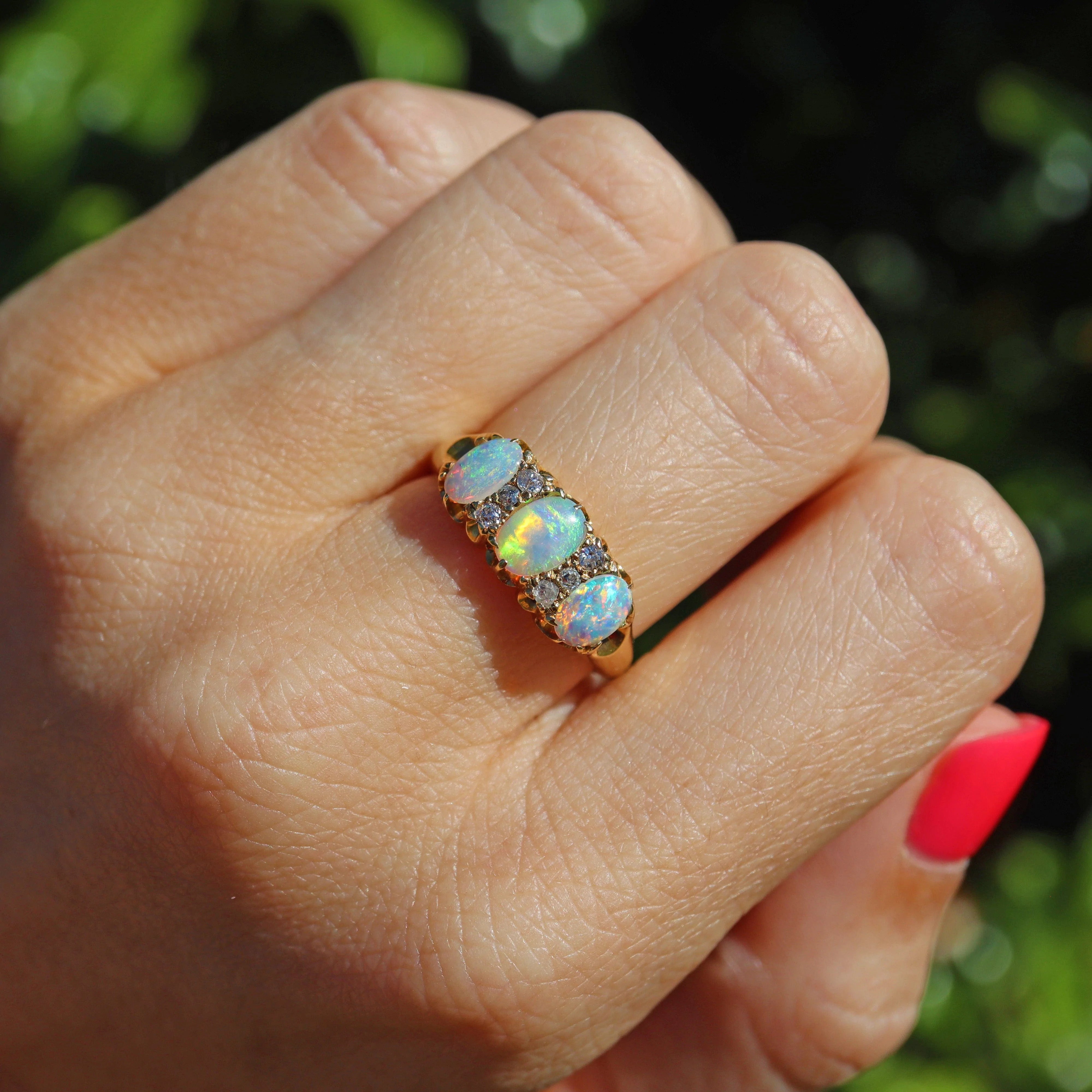 Antique Victorian Opal Diamond 18ct Gold Ring - Main Image