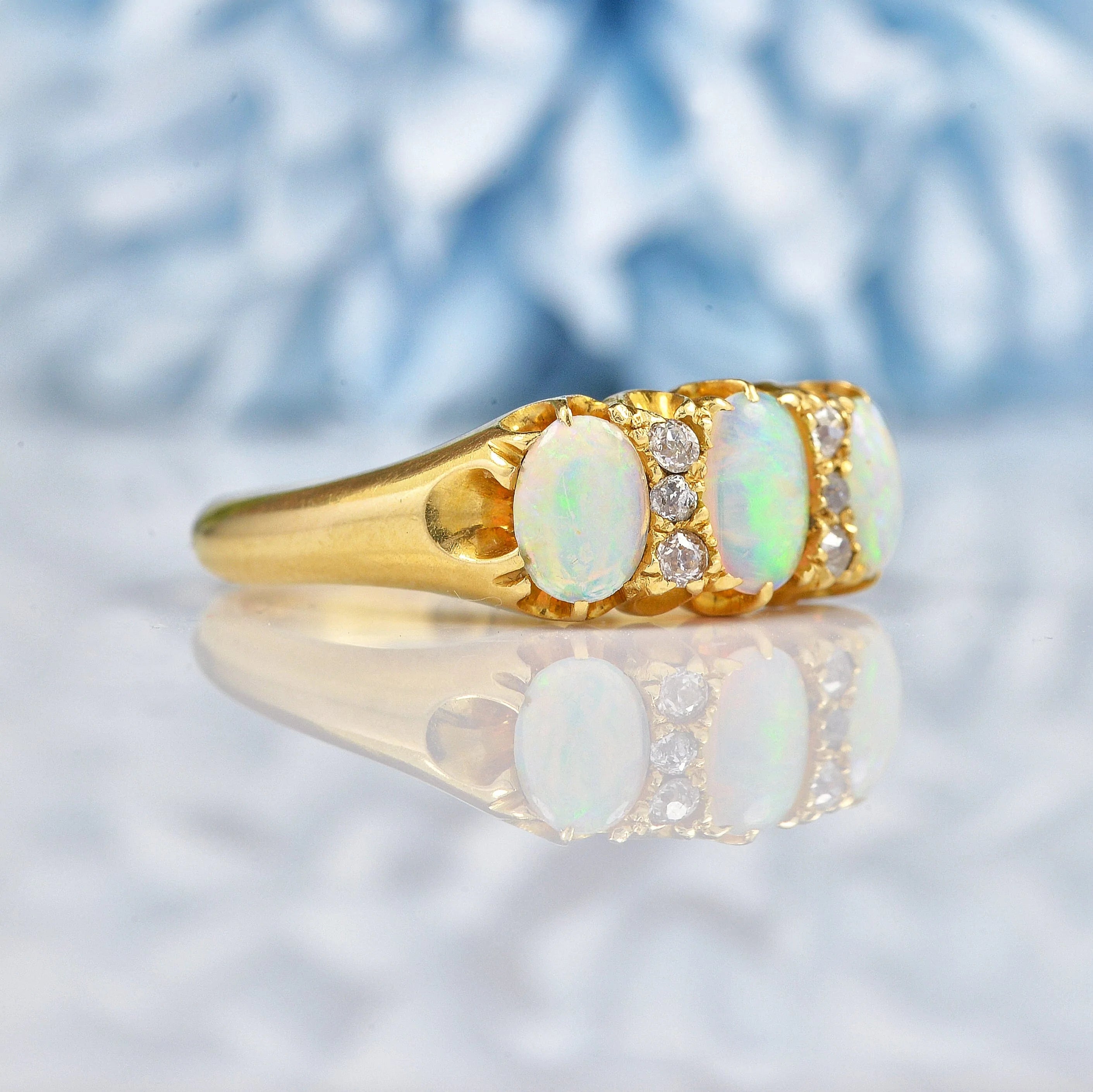 Ellibelle Jewellery Antique Victorian Opal & Diamond 18ct Gold Ring