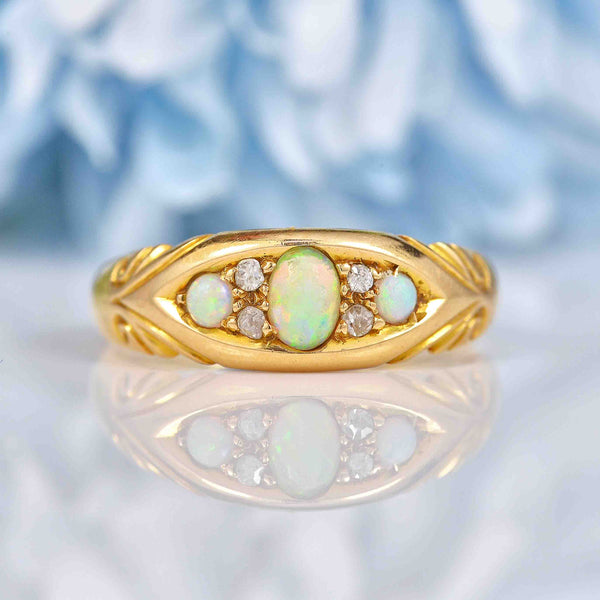 Ellibelle Jewellery Antique Victorian Opal & Diamond 18ct Gold Ring