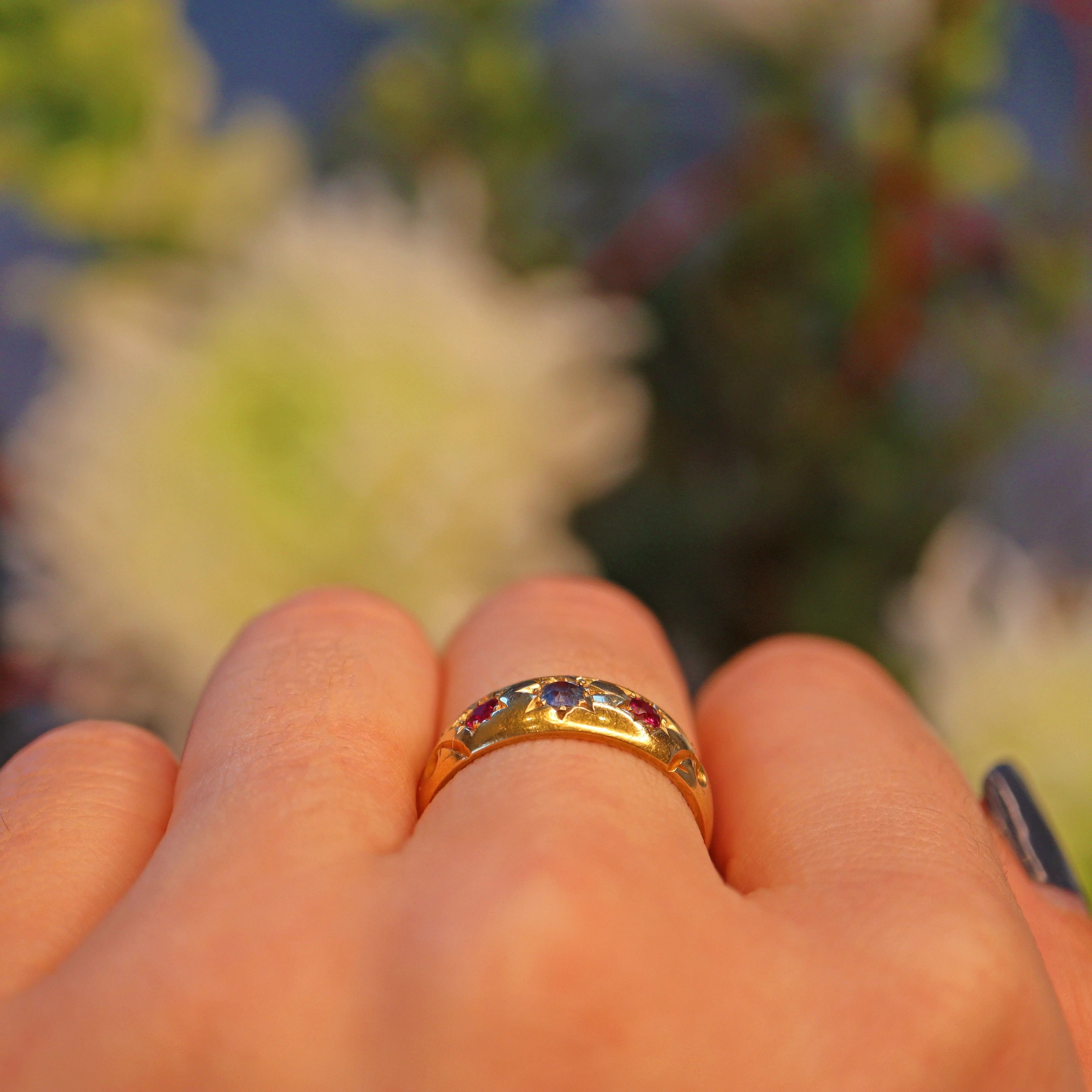 Ellibelle Jewellery ANTIQUE VICTORIAN RUBY & SAPPHIRE GYPSY RING